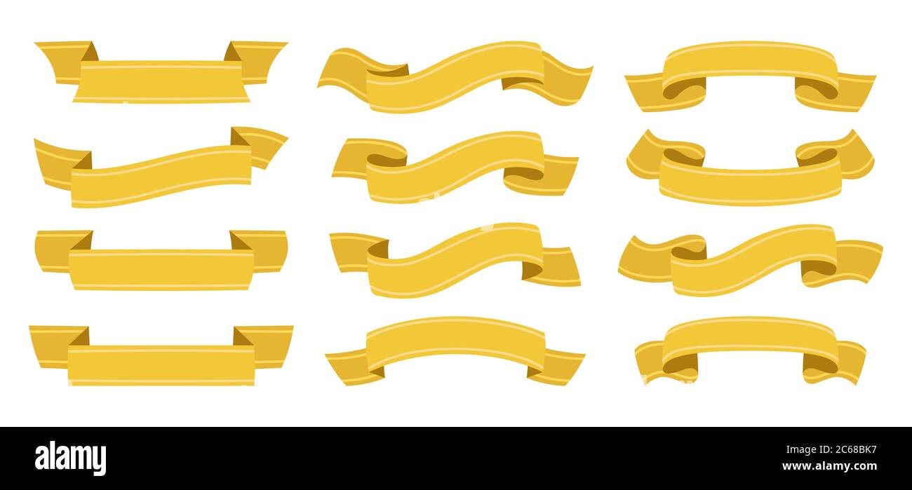 Gold ribbon set. Tape blank golden collection, decorative icons