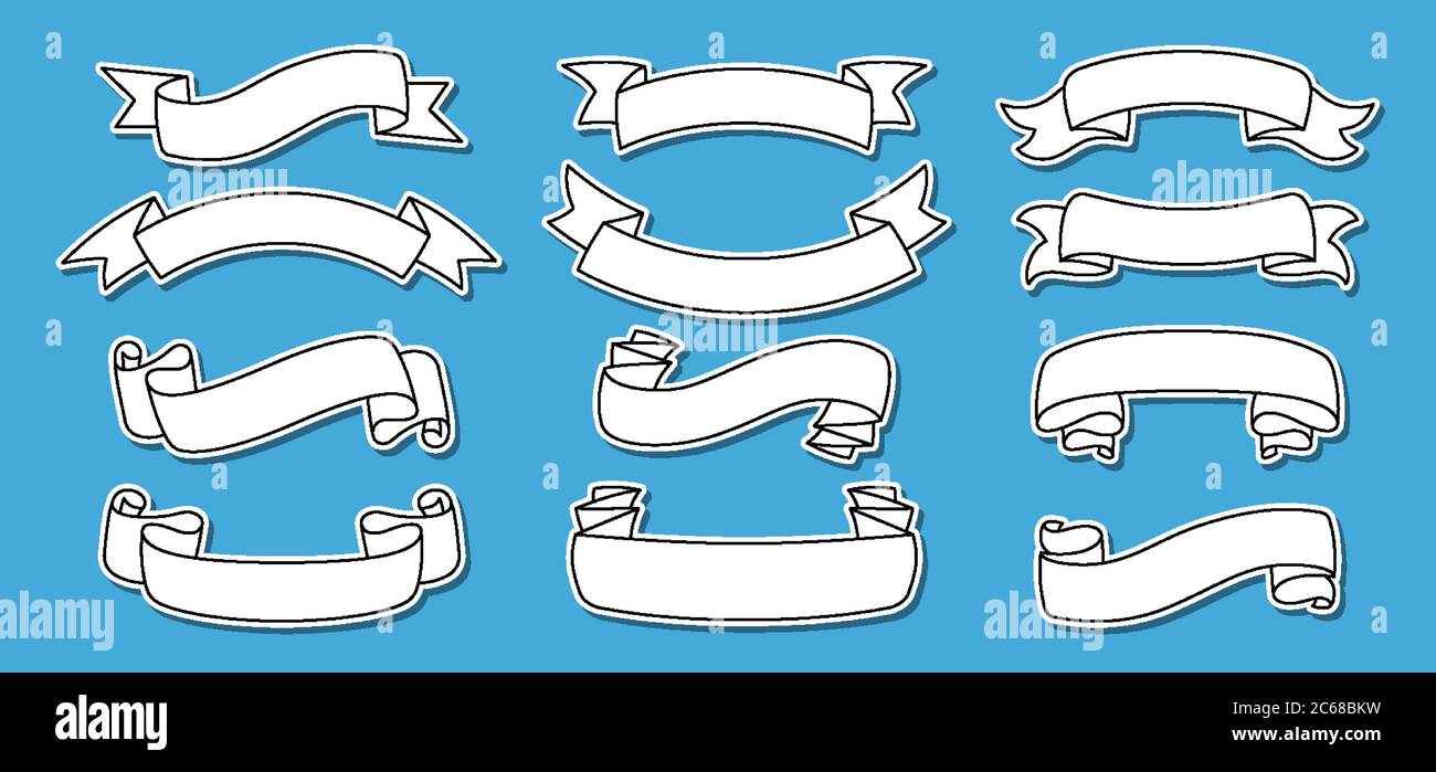 Ribbon line set vintage sticker label. Tape contour collection ...