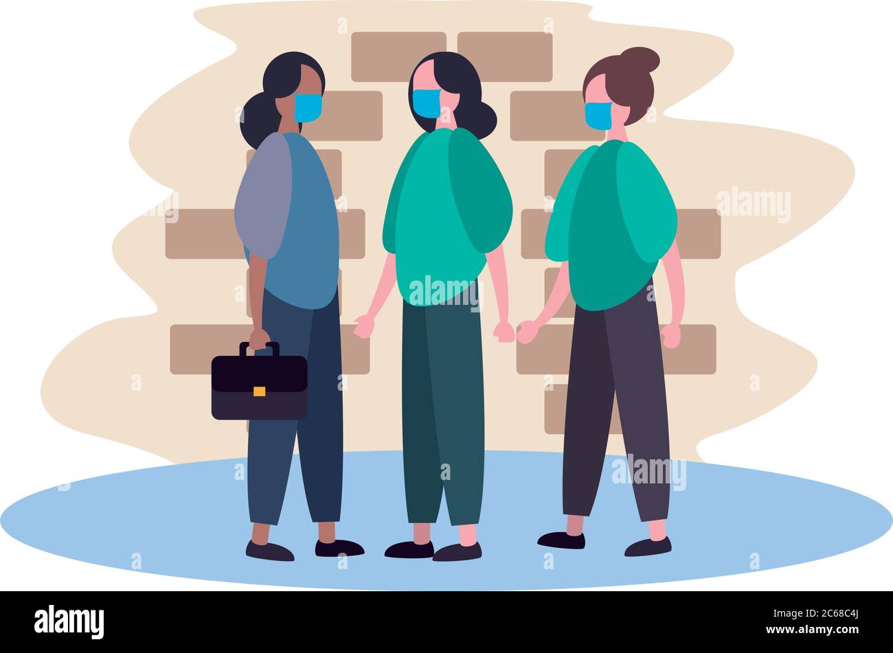 interracial women wearing medical masks characters vector illustration ...