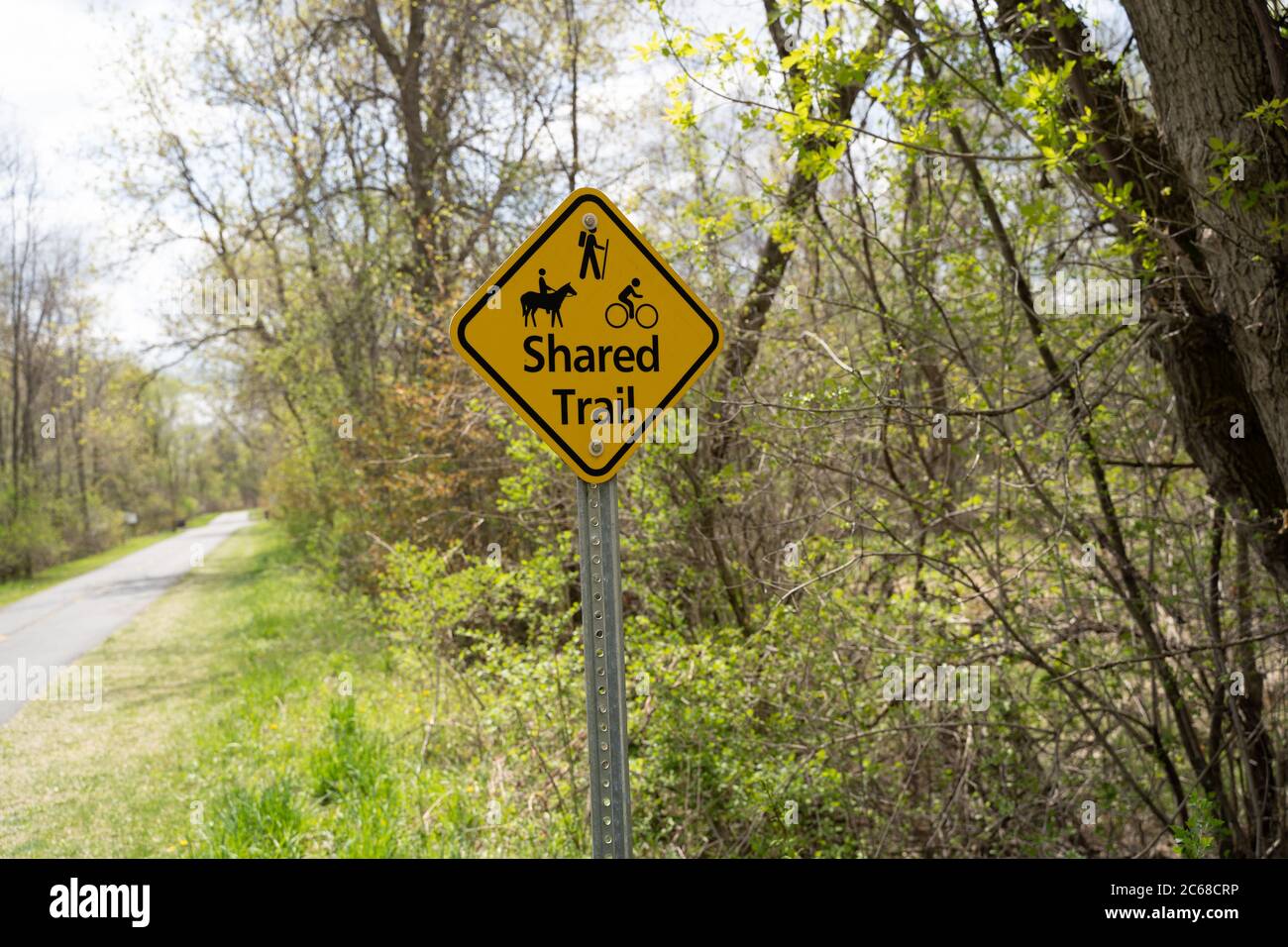 Shared Trail (hiking, biking, and horseback riding activities) sign in Elm Creek Park Reserve in