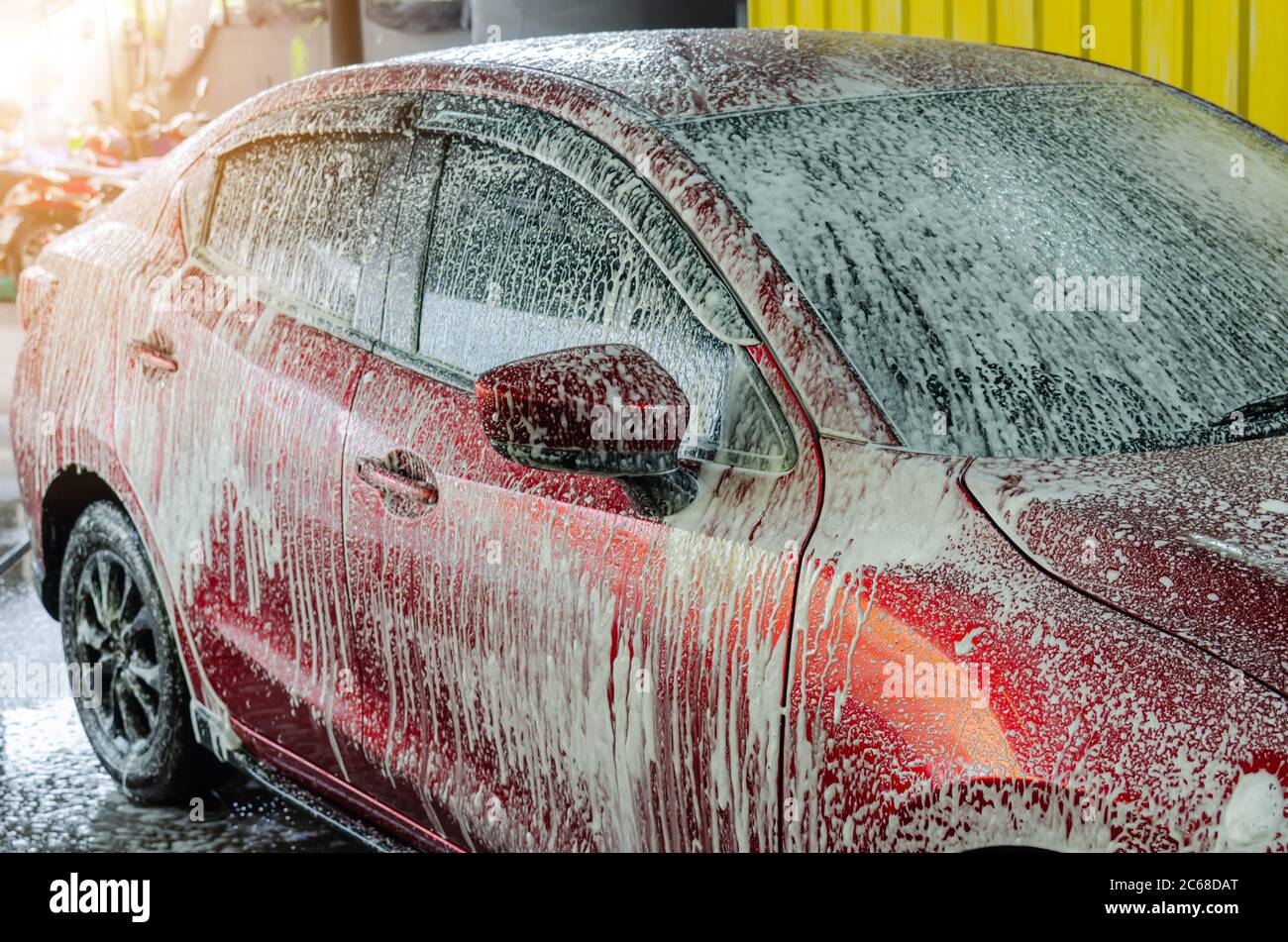 Car wash with foam bubbles Stock Photo Alamy