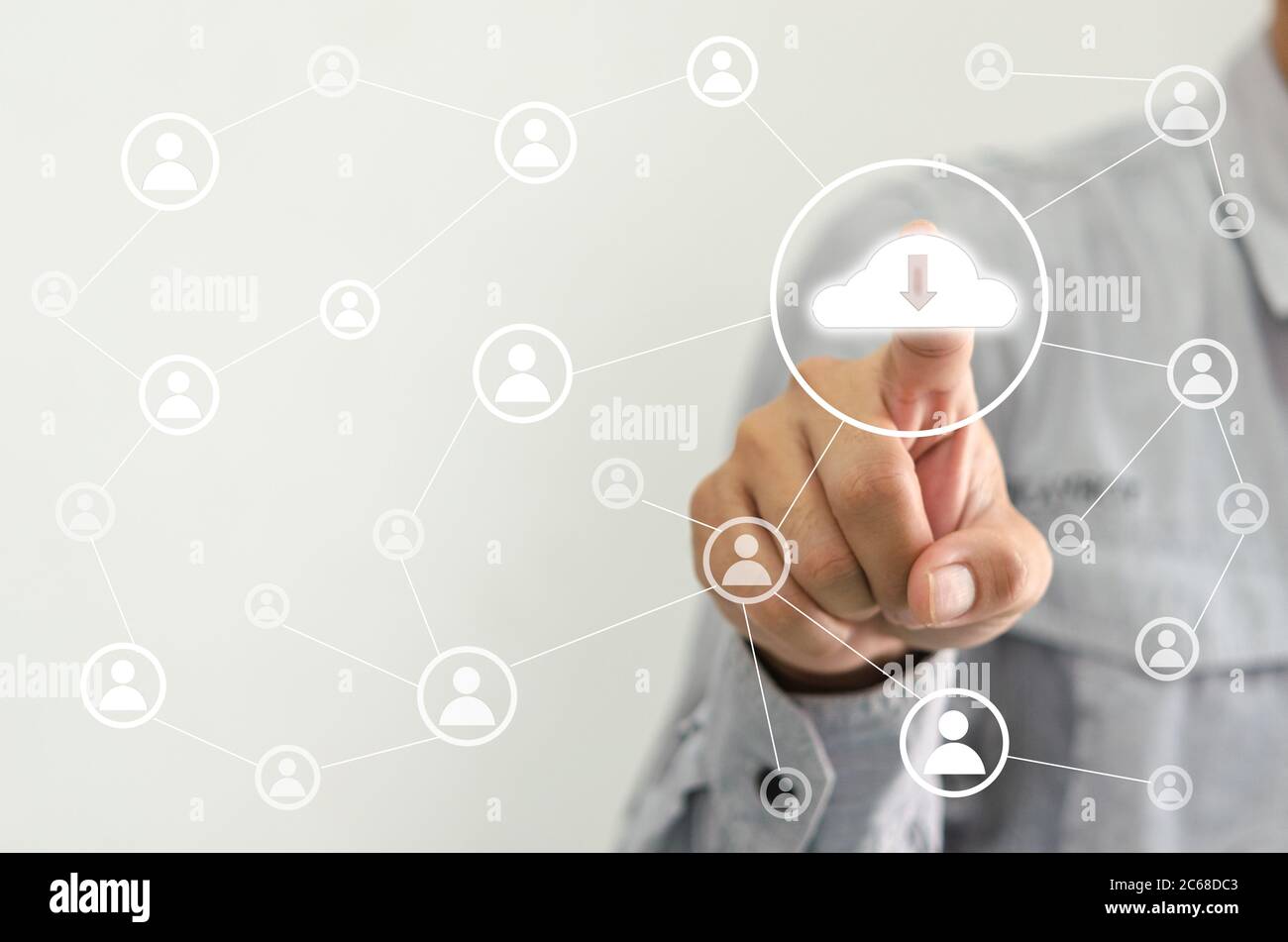 hand touching digital icon on touch screen.Network concept database ...