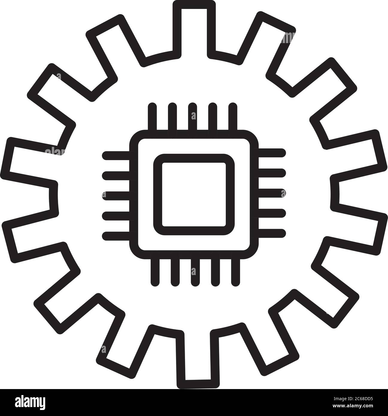 gear machine work with processor line style icon vector illustration ...