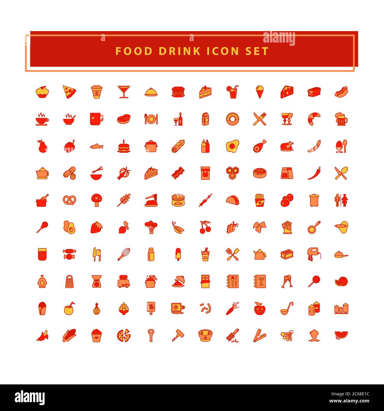 Food and Drink icons set vector with filled outline style design Stock Vector