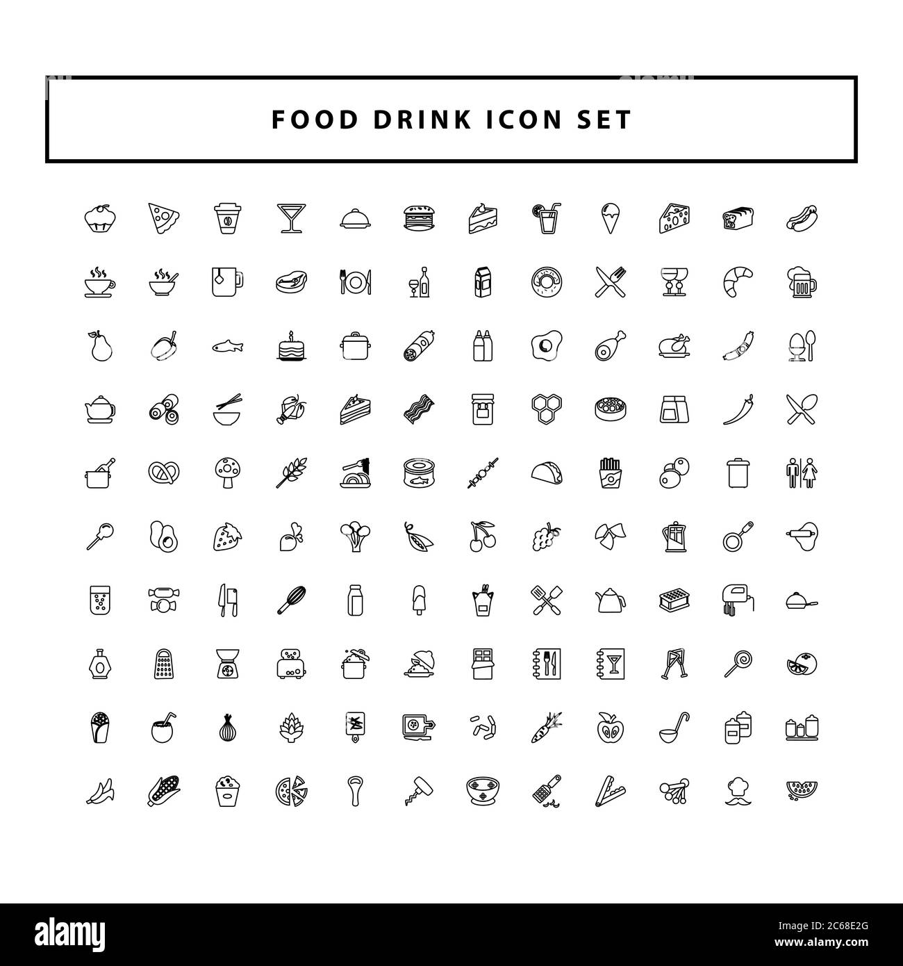 Food and Drink icons set vector with outline style design Stock Vector