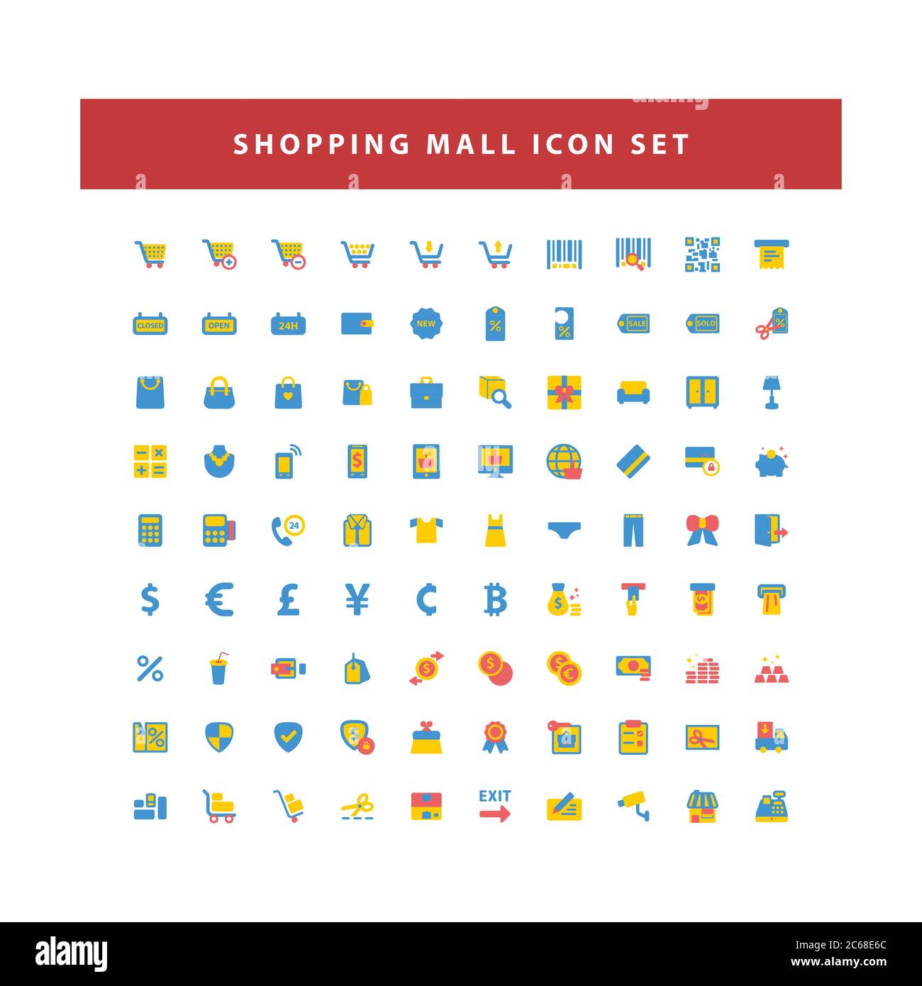 Shopping and mall icon set with flat color style design Stock Vector ...