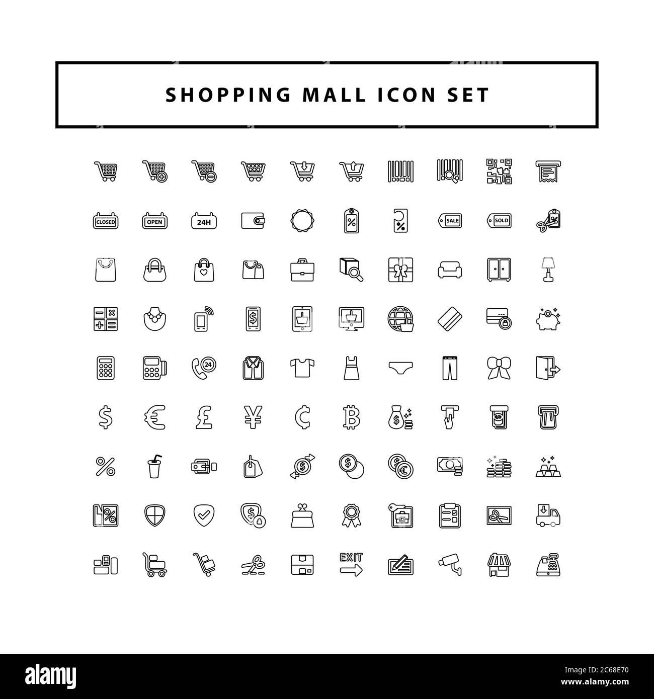 Shopping and mall icon set with outline style design Stock Vector Image ...