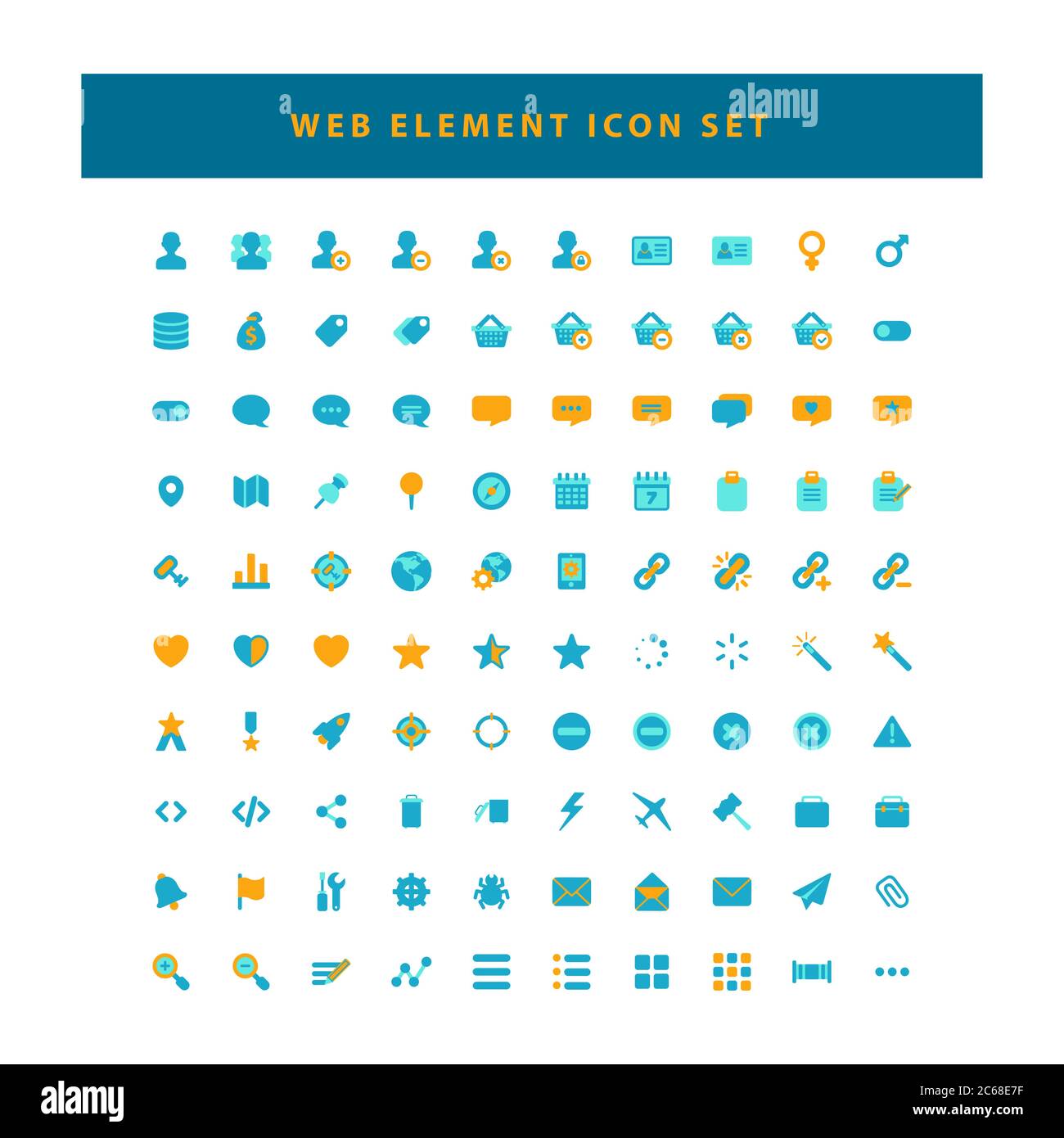 Set of web element icons set with flat color style design Stock Vector ...