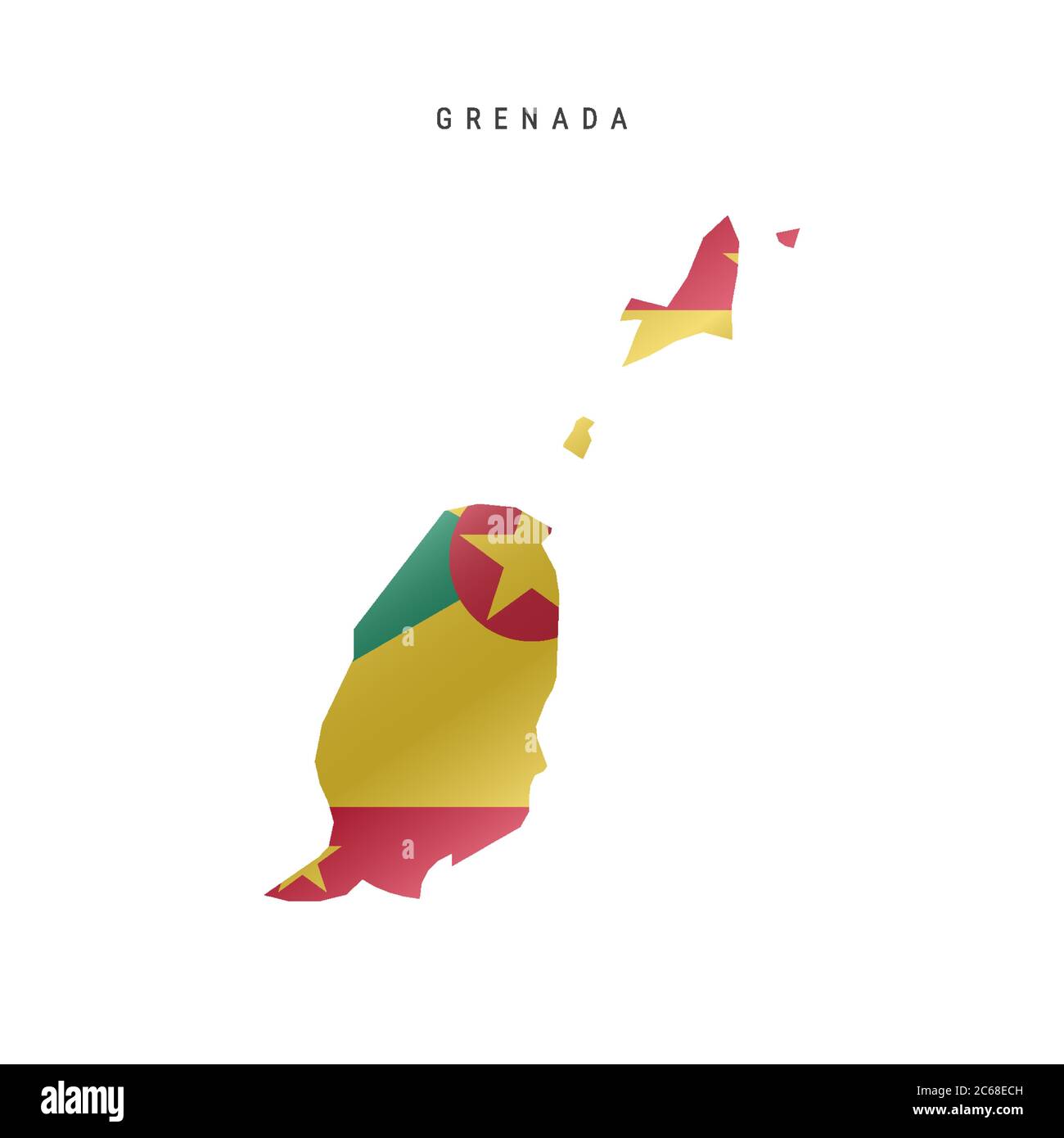 Detailed waving flag map of Grenada. Vector map with masked flag. Stock Vector