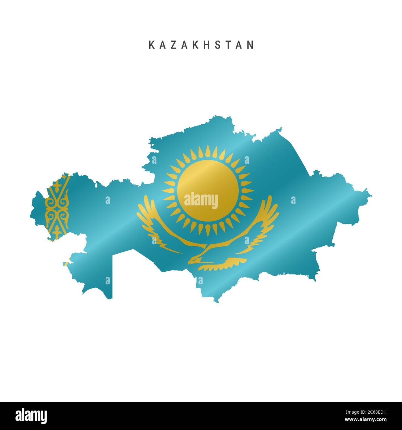 Detailed waving flag map of Kazakhstan. Vector map with masked flag