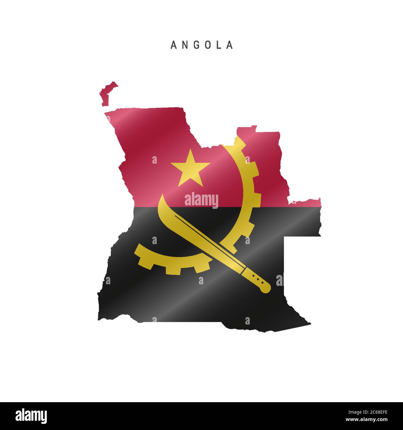 Detailed waving flag map of Angola. Vector map with masked flag. Stock Vector