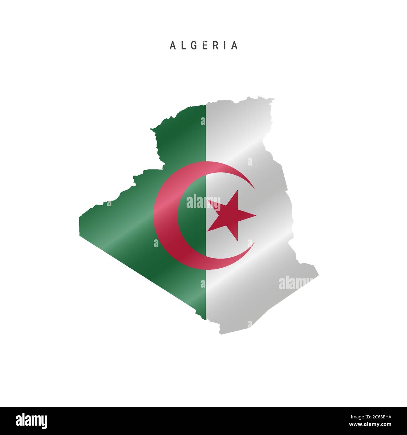 Detailed waving flag map of Algeria. Vector map with masked flag. Stock Vector