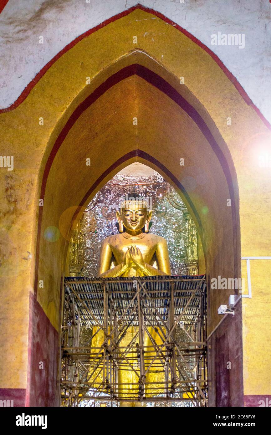 Buddha Statue in the Ananda Temple, Bagan, Myanmar Stock Photo