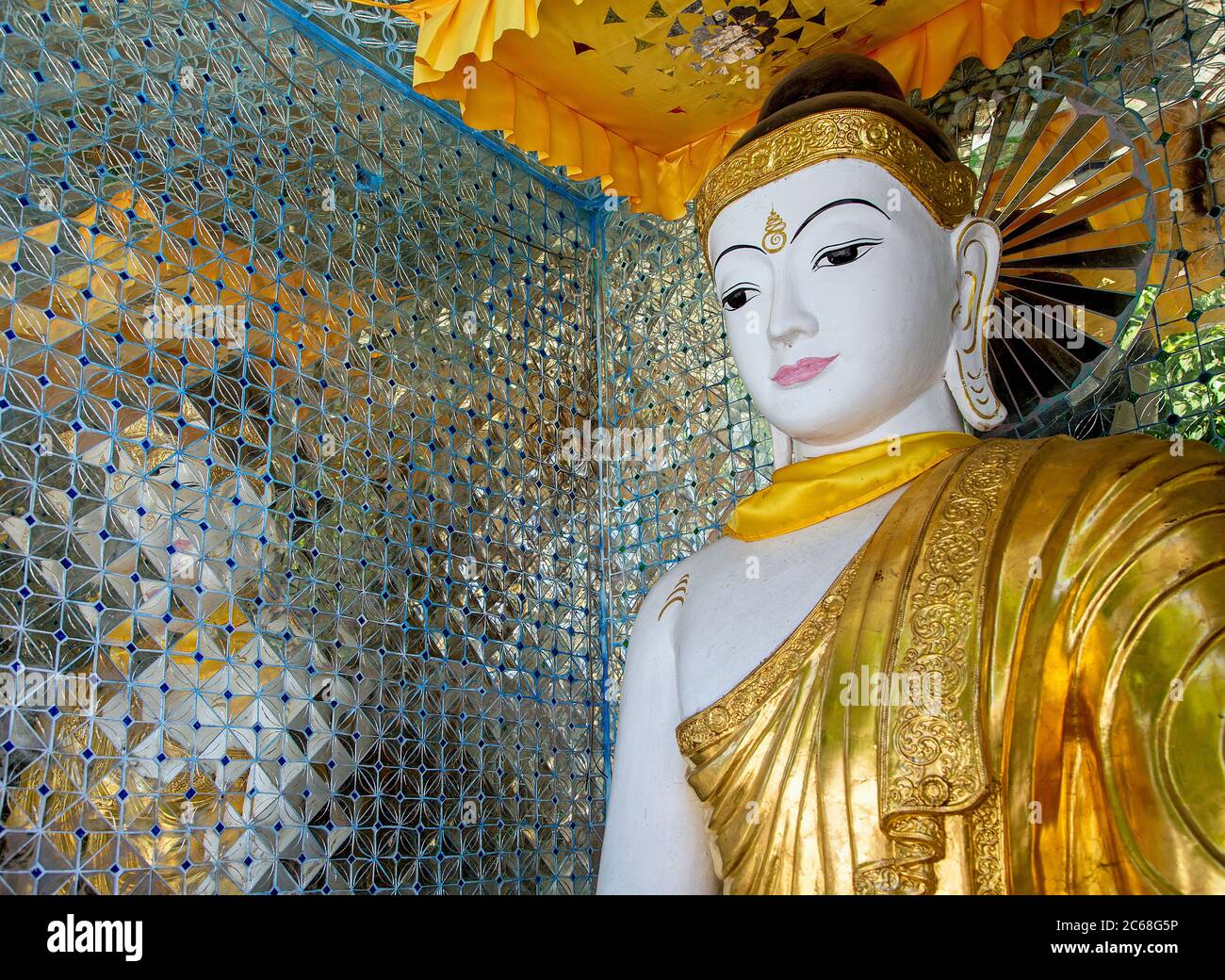 Buddha Statue in the Shwedagon Pagoda, Yangon, Myanmar Stock Photo