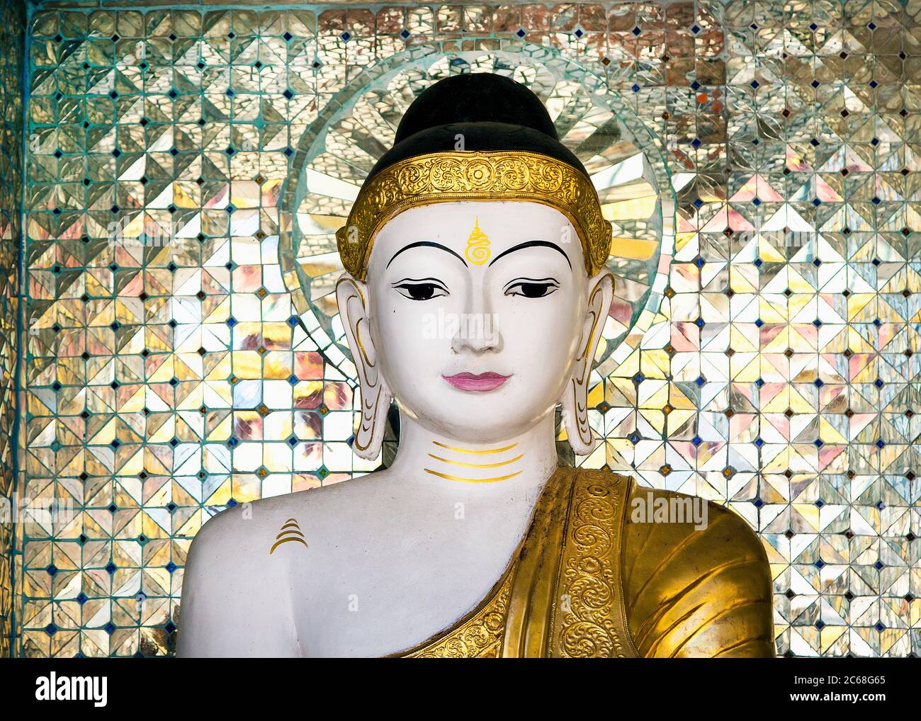 Buddha Statue in the Shwedagon Pagoda, Yangon, Myanmar Stock Photo