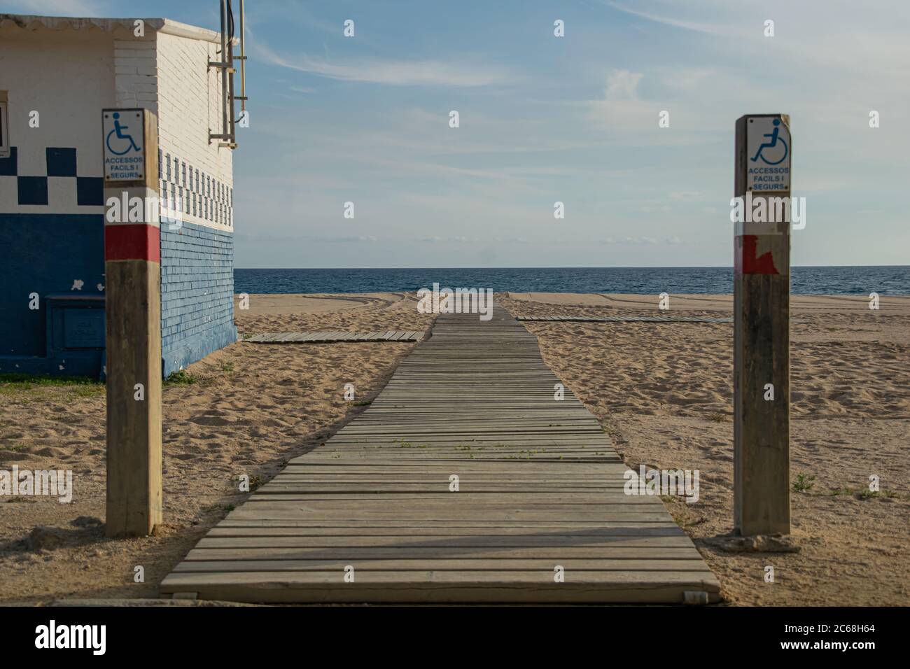 Entrance to beach and sea background, Calelia, Spain, 2019 Stock Photo
