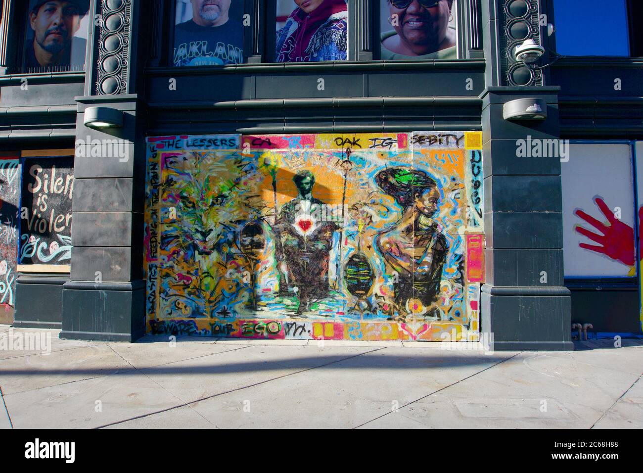 Black Lives Matter protest street art on boarded up buildings after the ...