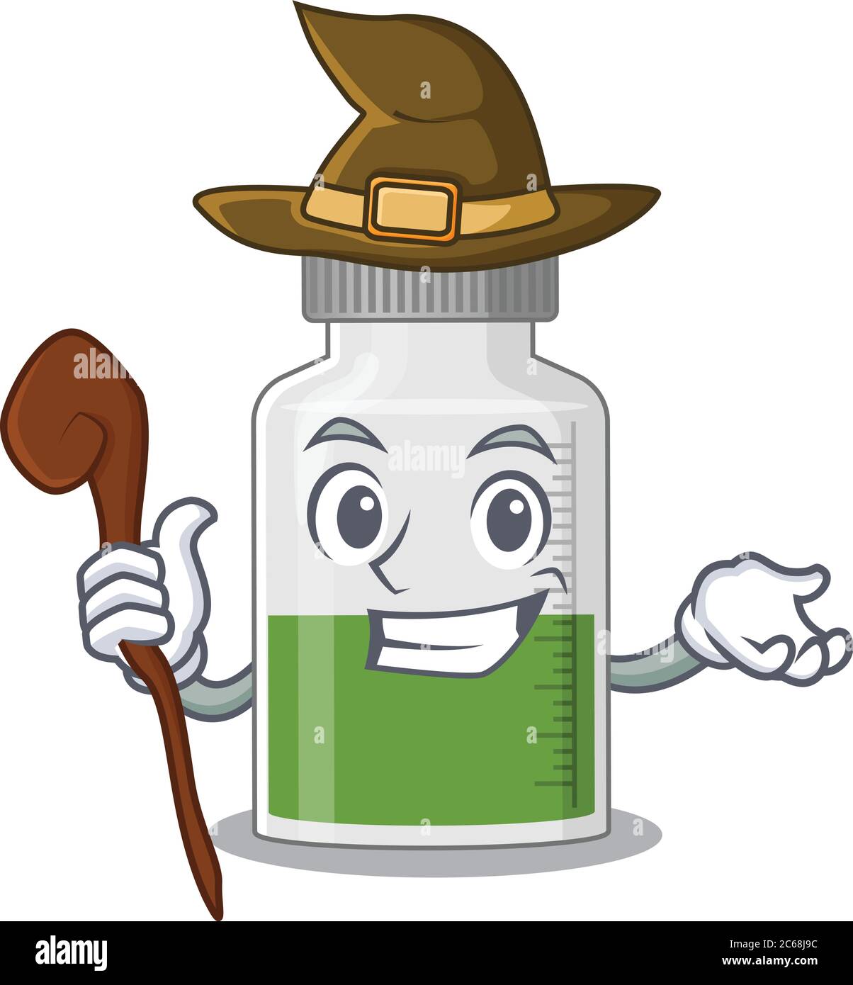 Vitamin syrup funny but sneaky witch cartoon character design Stock