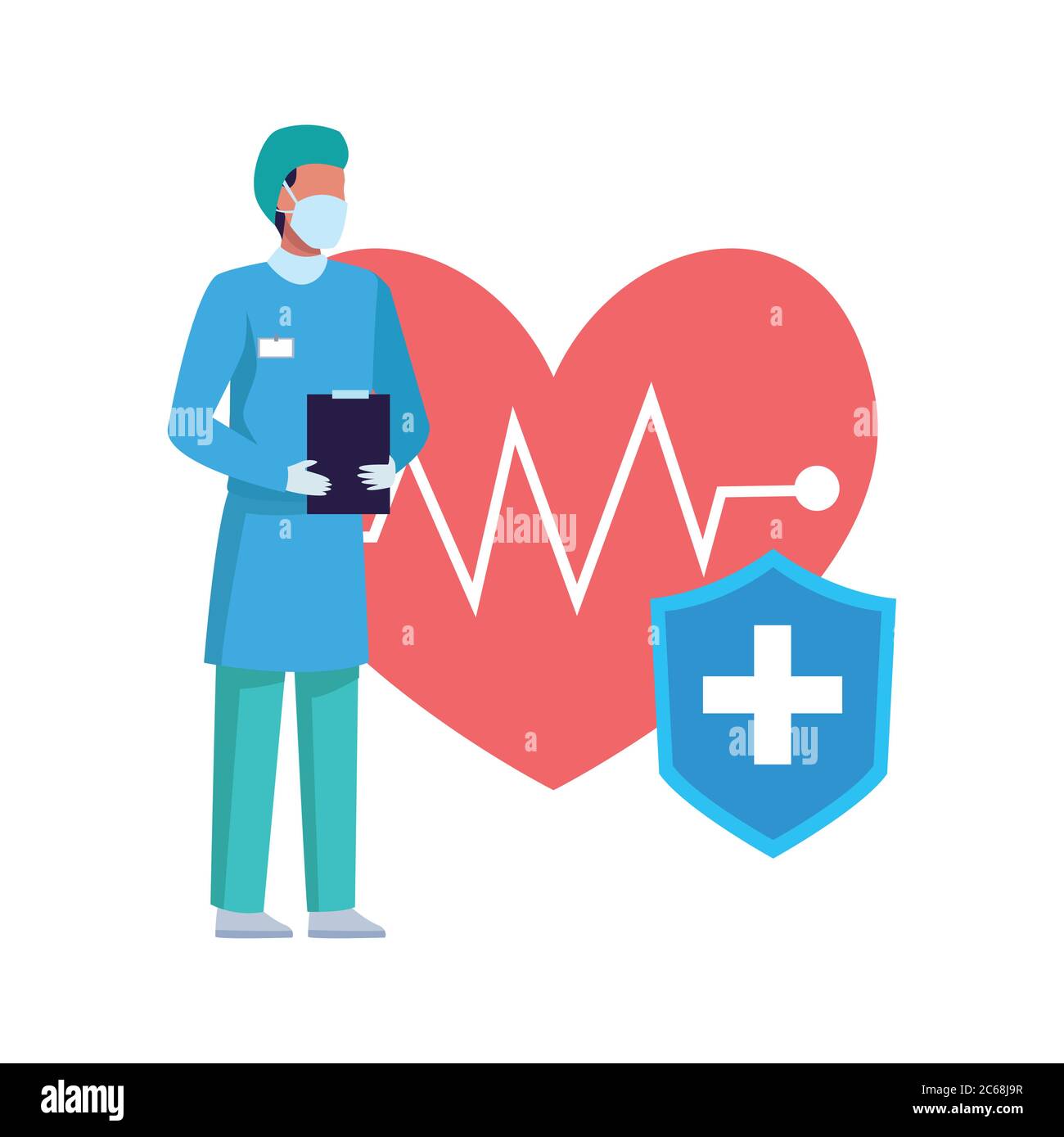 surgeon doctor wearing medical mask with heart cardio vector