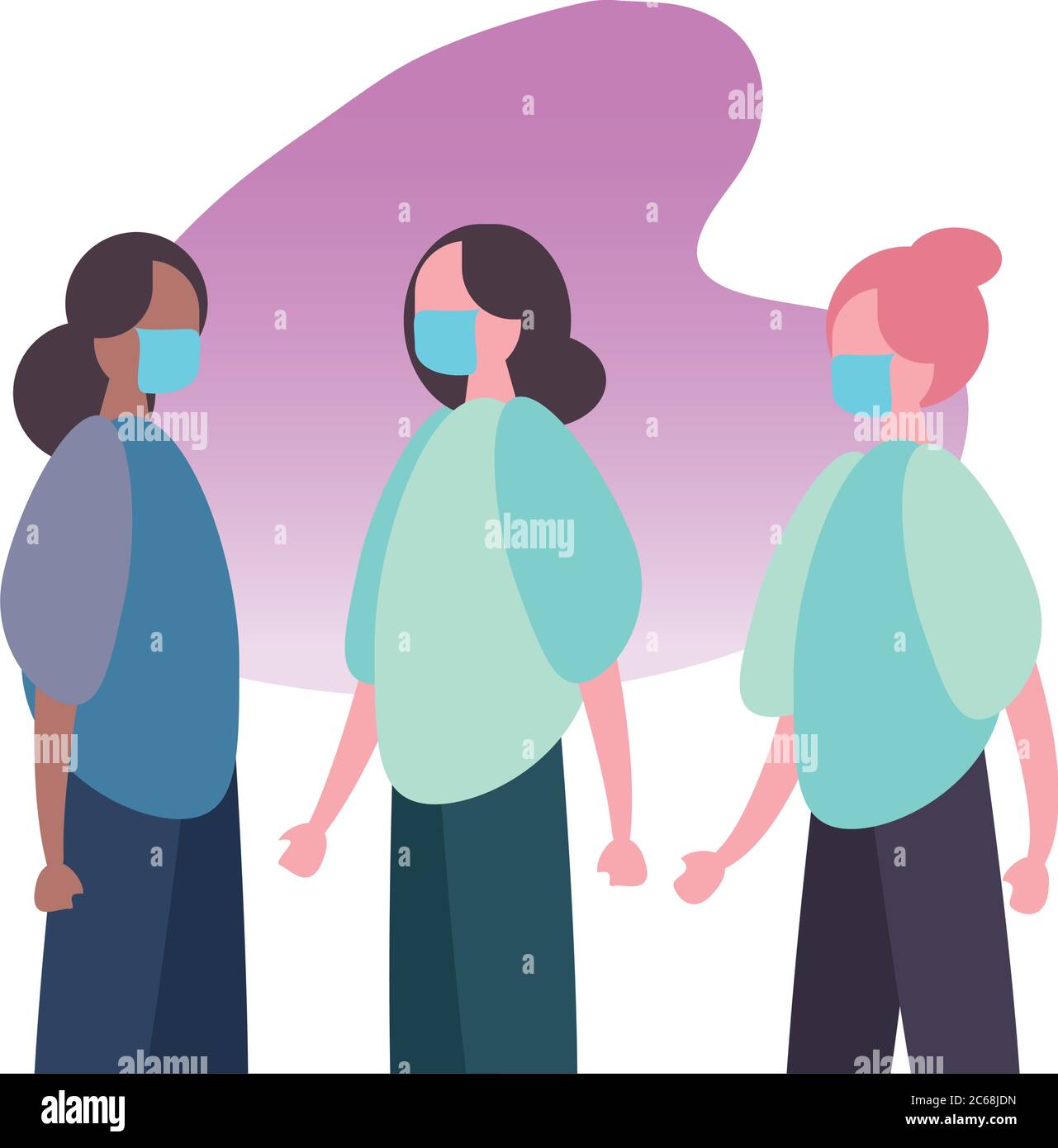 interracial women wearing medical masks characters vector illustration ...