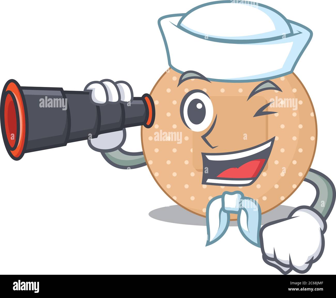 A cartoon image design of rounded bandage Sailor with binocular Stock