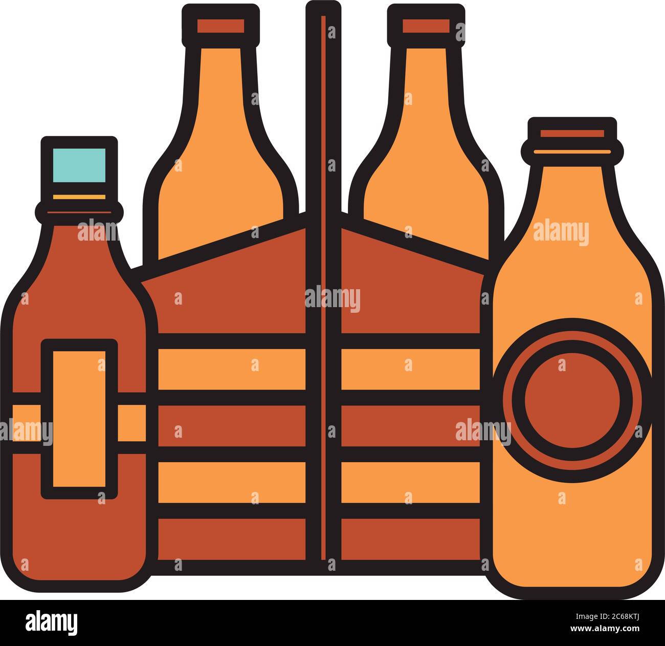 fresh beers bottles drinks in basket vector illustration design Stock Vector