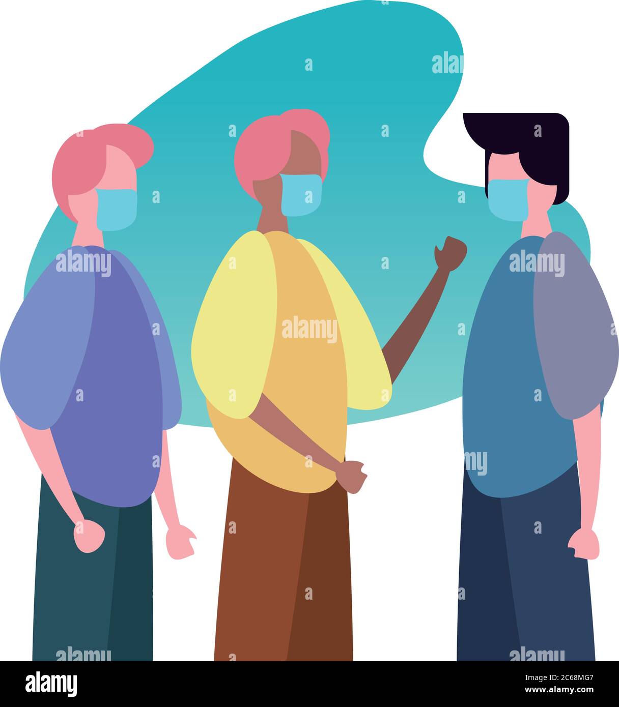 interracial young men wearing medical masks characters vector ...