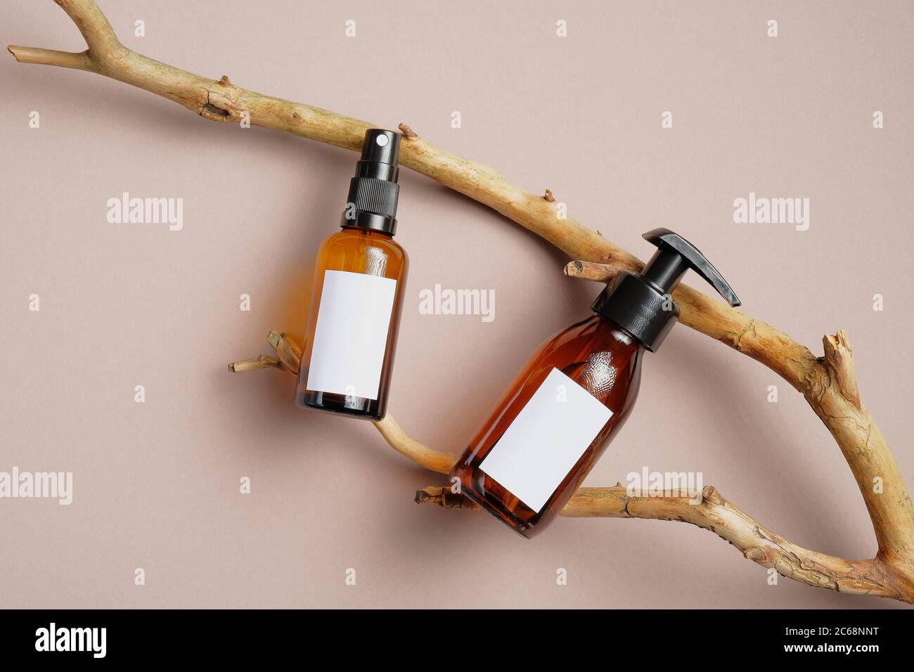 Download Amber Glass Pump Bottle And Sprayer Mockups With Wooden Branch On Beige Background Natural Organic Cosmetic Product Packaging Design Flat Lay Top V Stock Photo Alamy