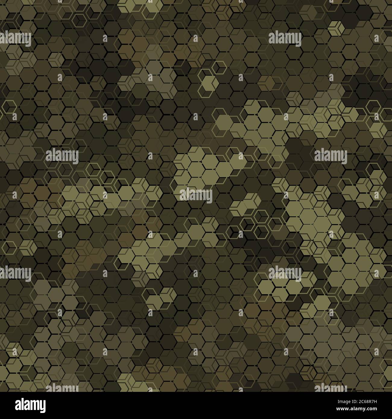 Texture military olive and tan colors forest camouflage seamless pattern. Urban hexagon snakeskin. Abstract army and hunting masking ornament texture. Stock Vector
