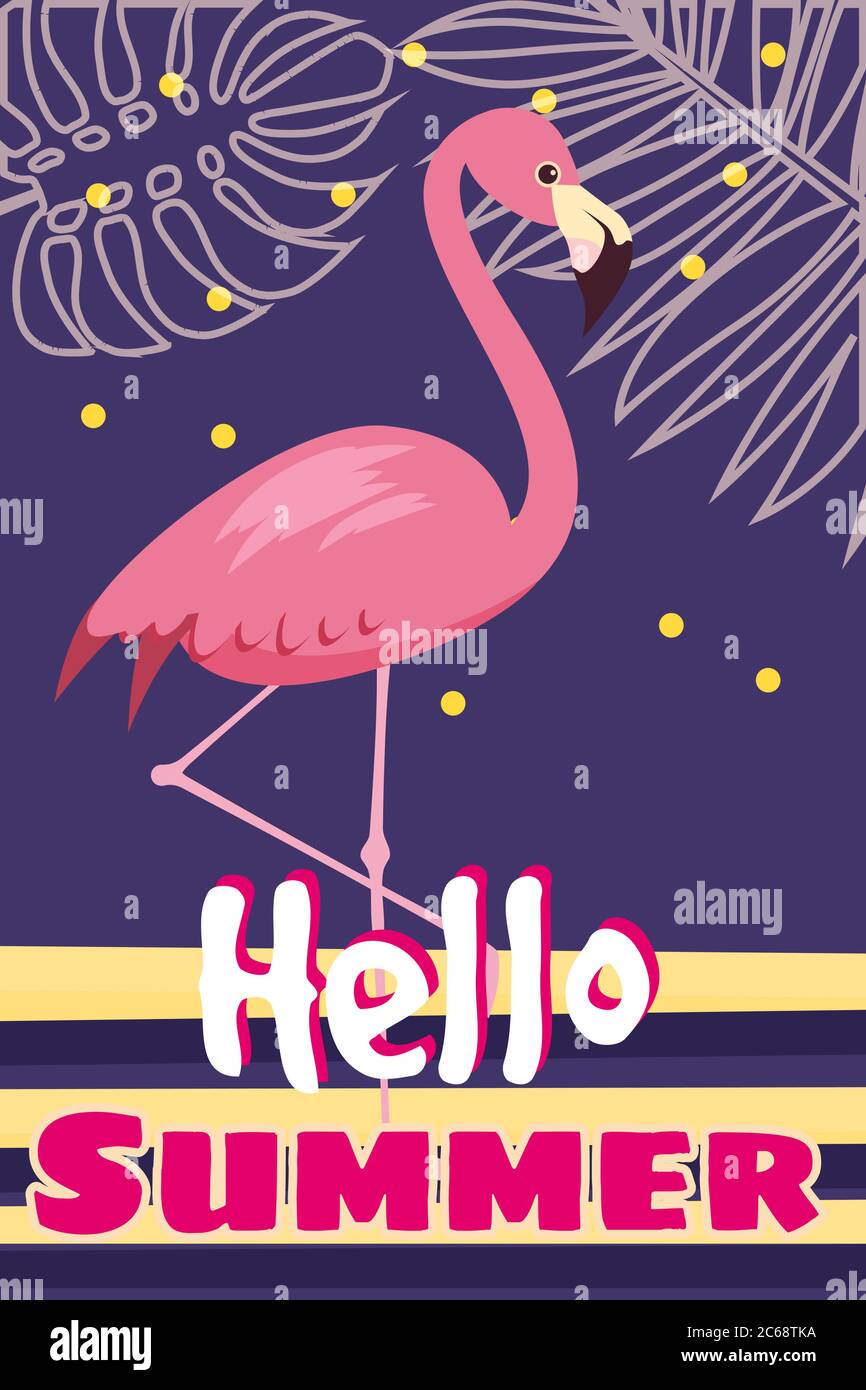 Tropical Flowers and Flamingo Summer Banner, Graphic Background, Exotic ...
