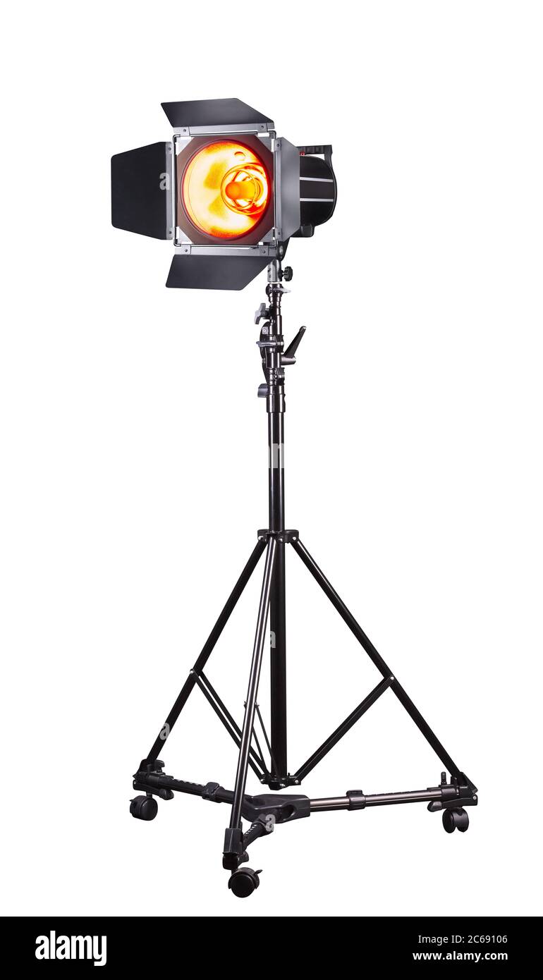 Photography studio flash on a lighting stand isolated on white background Stock Photo Alamy