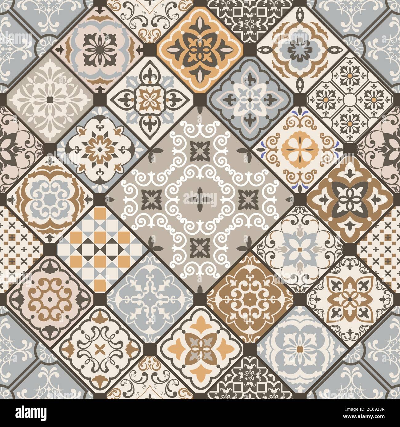 Vintage Multicolor Seamless Pattern With Ceramic Tiles Endless