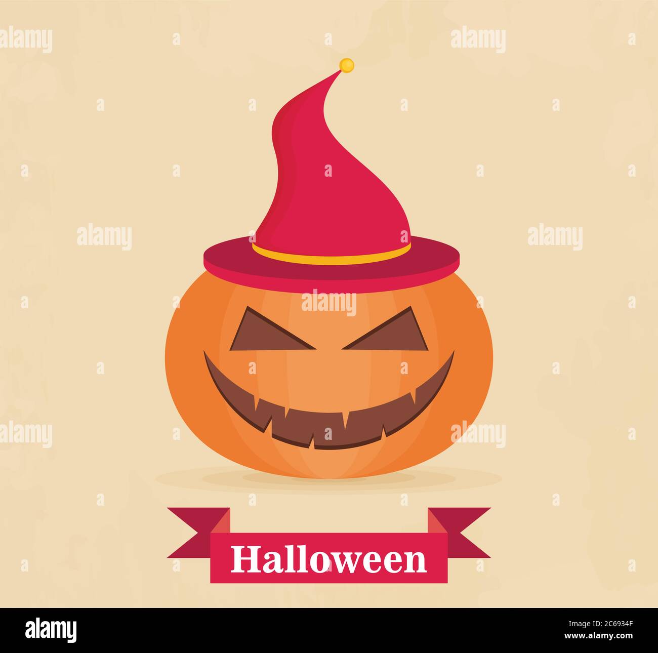 Halloween pumpkin with witch hat. Flat style icon. Vector illustration ...