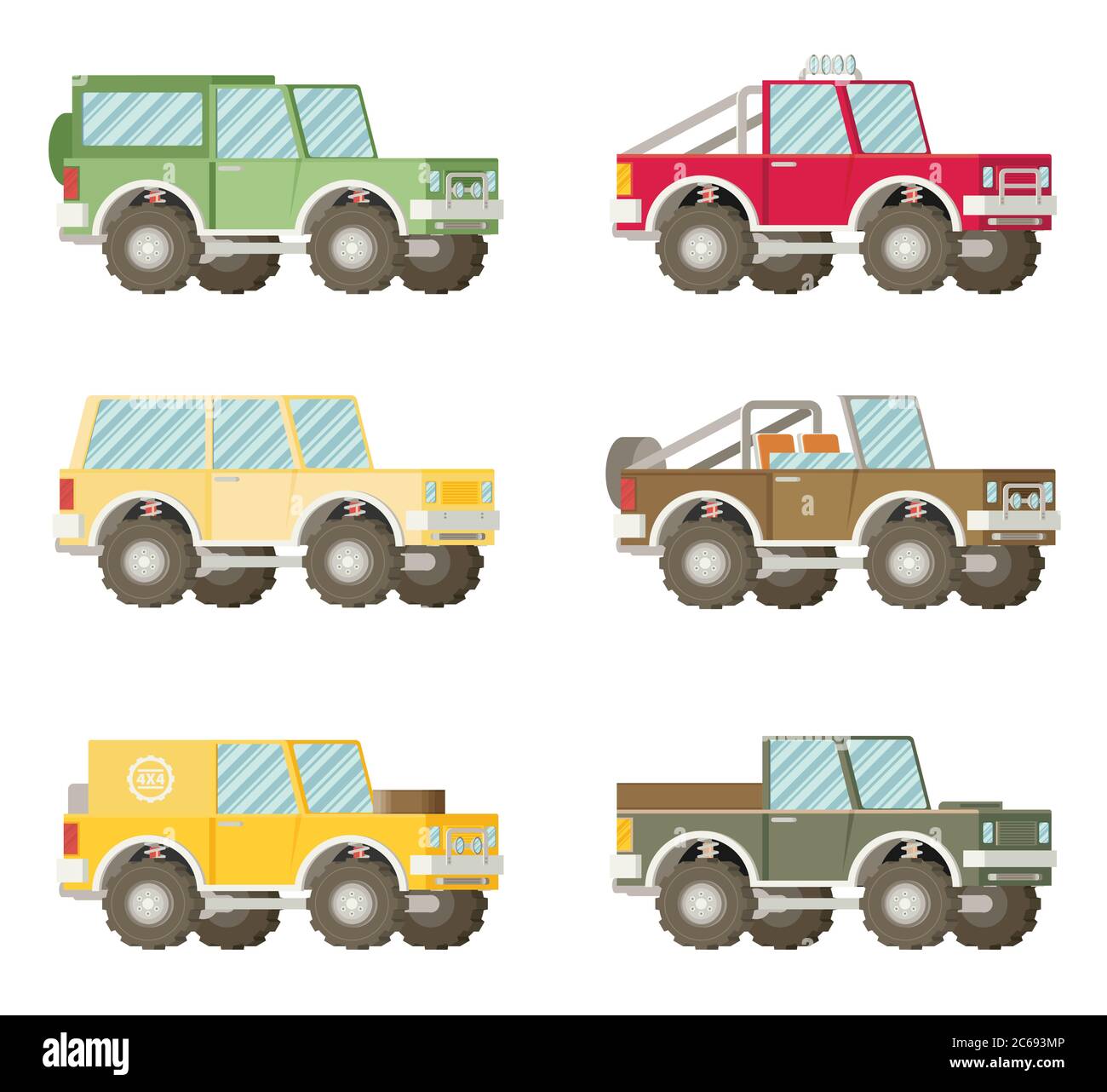 Off road car set isolated on white background. Flat vector illustration Stock Vector