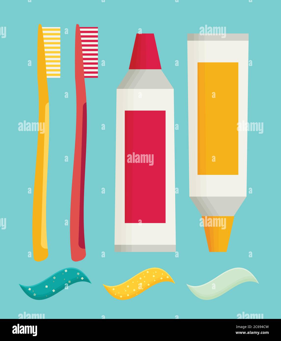 Toothbrush and toothpaste isolated on a flat background vector