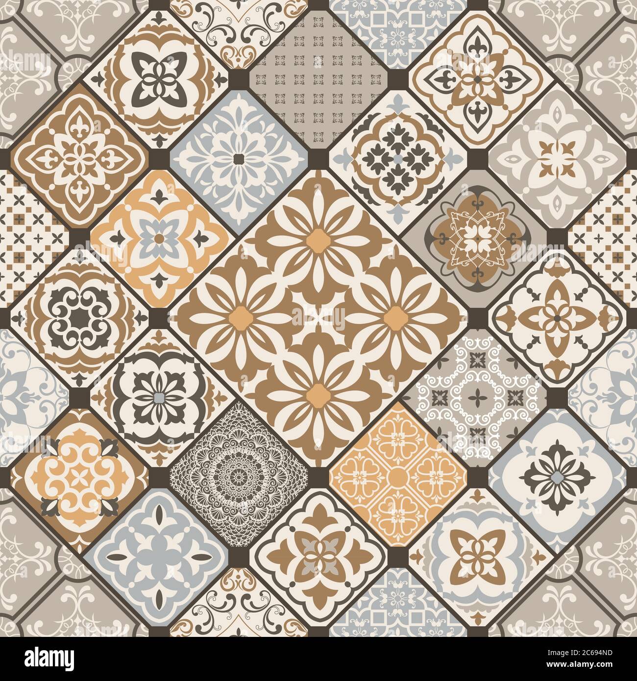 Vintage Multicolor Seamless Pattern With Ceramic Tiles Endless