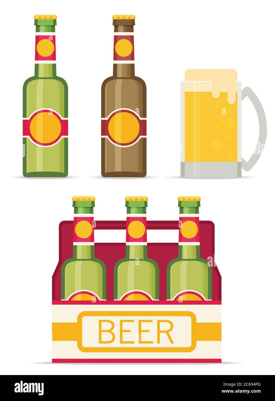 Beer set  isolated on white background. Flat style icon. Vector illustration. Stock Vector