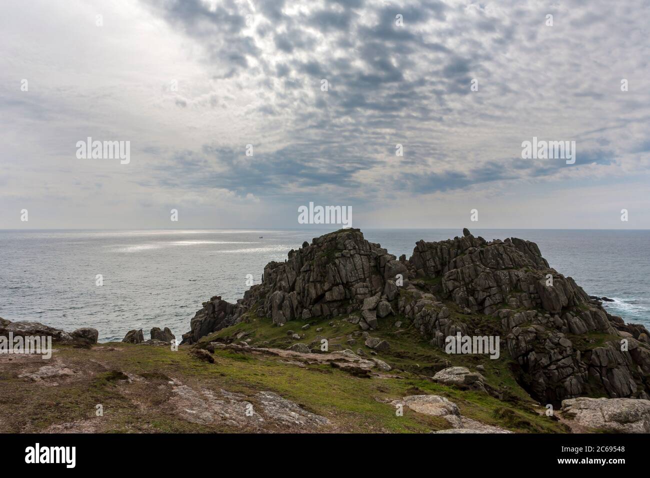 Treryn Dinas and Logan Rock, Penwith Peninsula, West Cornwall, UK Stock Photo