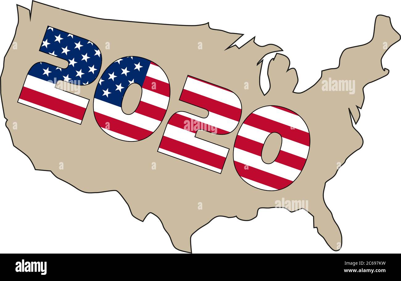 Map of the USA in American flag. Presidential elections 2020 banner. Flat vector illustration. Stock Vector