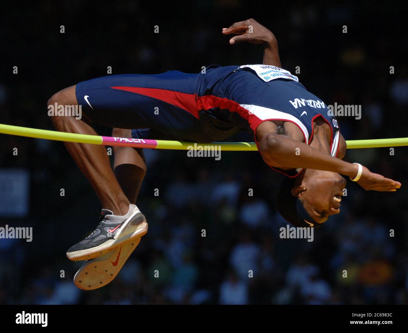 Eugene, United States. 14th May, 2006. Jordan Powell of Arizona tied for  eighth in the high jump at 6-6 3/4 (2.00m) in the Pacific-10 Conference  Track & Field Championships at Hayward Field