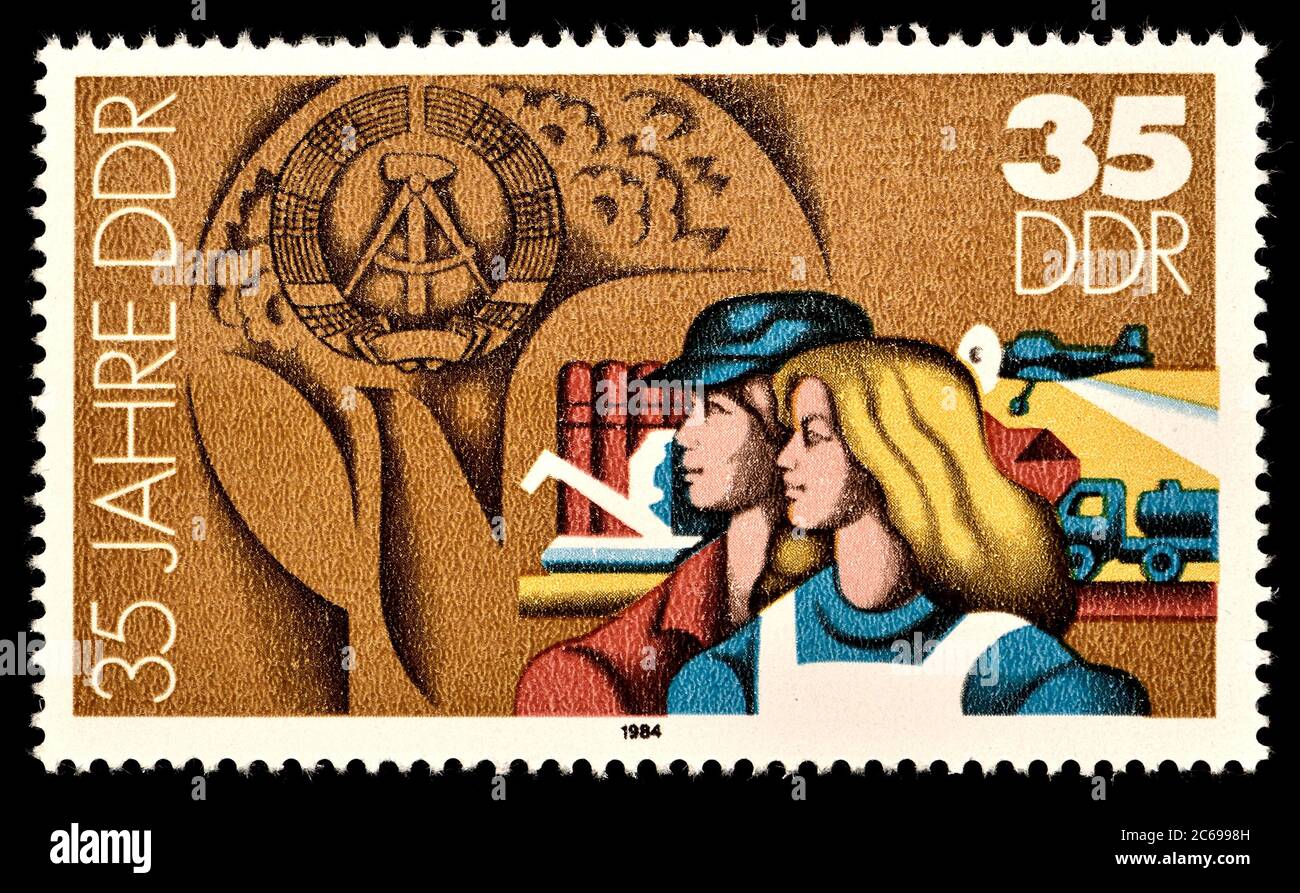 East German postage stamp (1984) : 35 Years of the German Democratic Republic Stock Photo