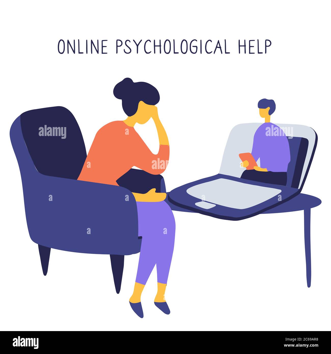 psychologist. Patient discusses problems online with therapist