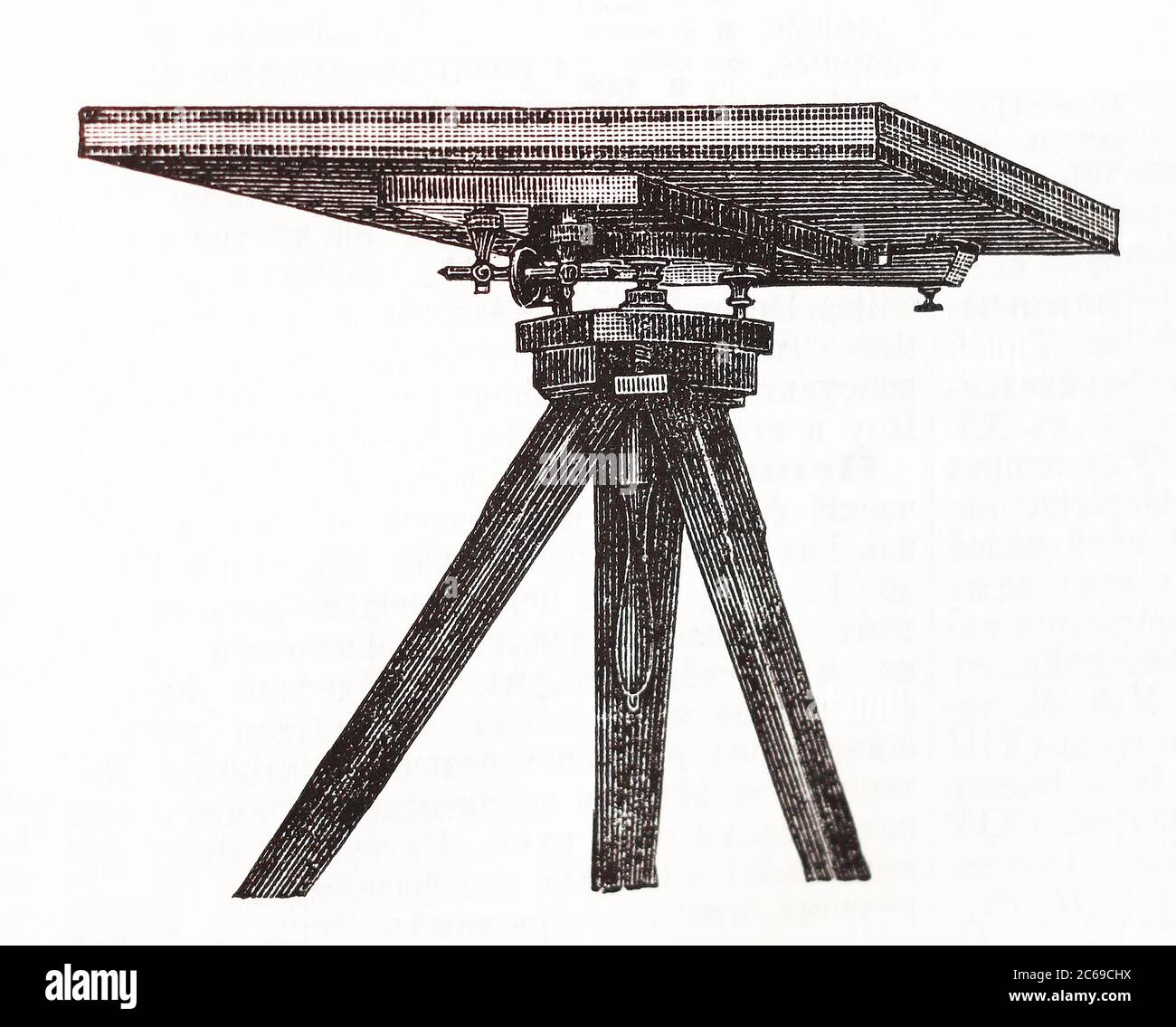 Mensula - topographic tool. Engraving of the 19th century. Stock Photo