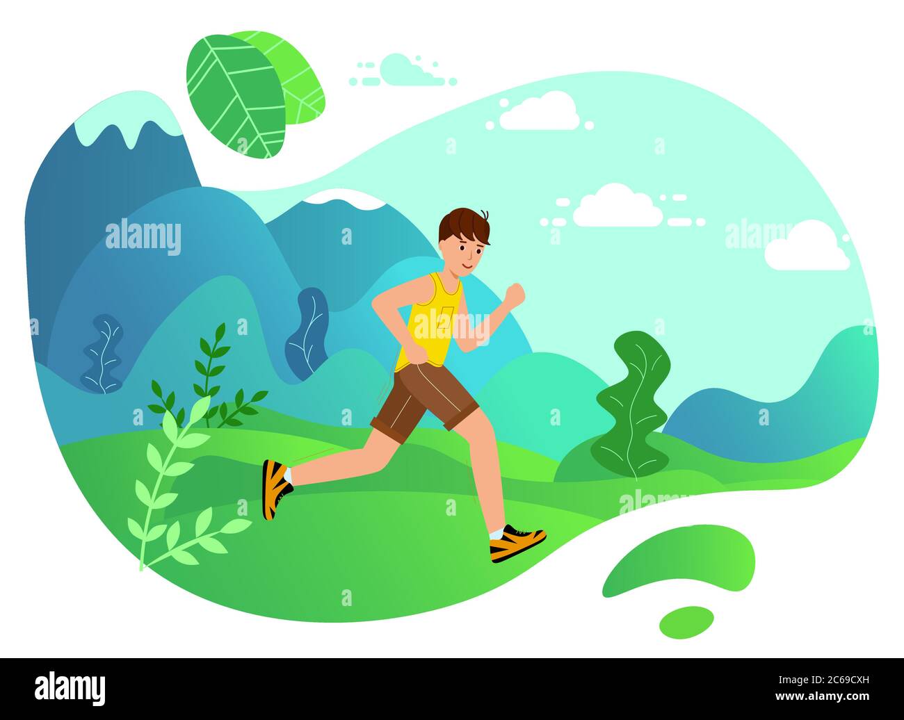 Young man running marathon. landing page. Boy Running fast with forest,  nature background. cartoon character. Vector illustration in modern flat  style Stock Vector Image & Art - Alamy