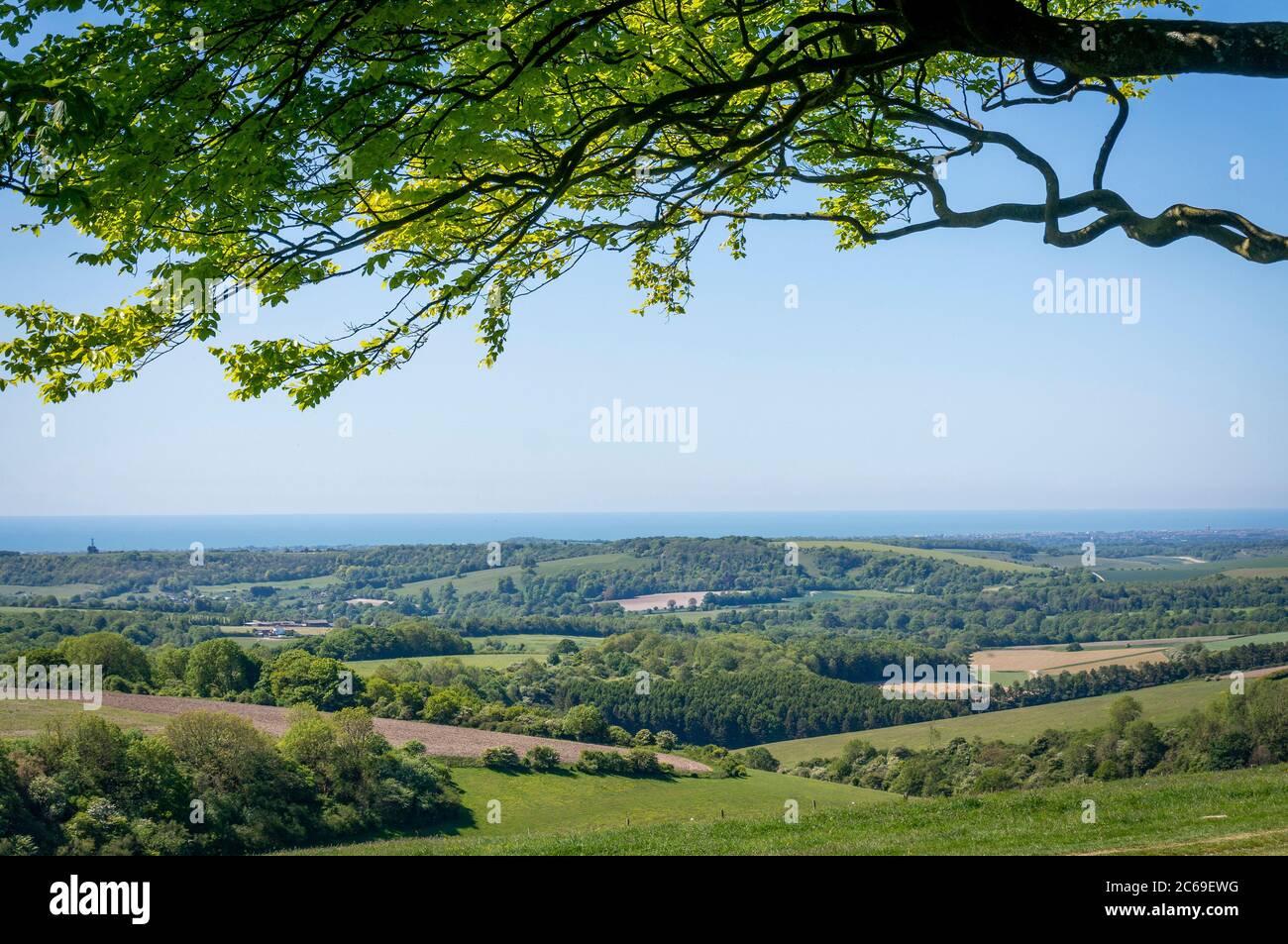 Church Hill near Worthing viewed from Chanctonbury Ring on the South Downs, West Sussex, UK Stock Photo