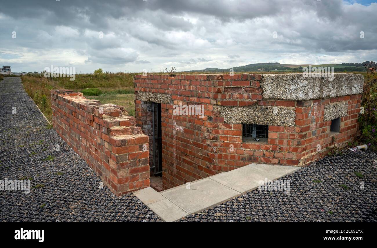 World War Two gun emplacement overlooking the River Adur near Shoreham Airport, West Sussex, UK Stock Photo