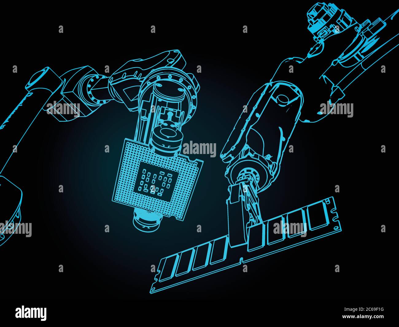 Vector illustration on the theme of robotics and integrated ...