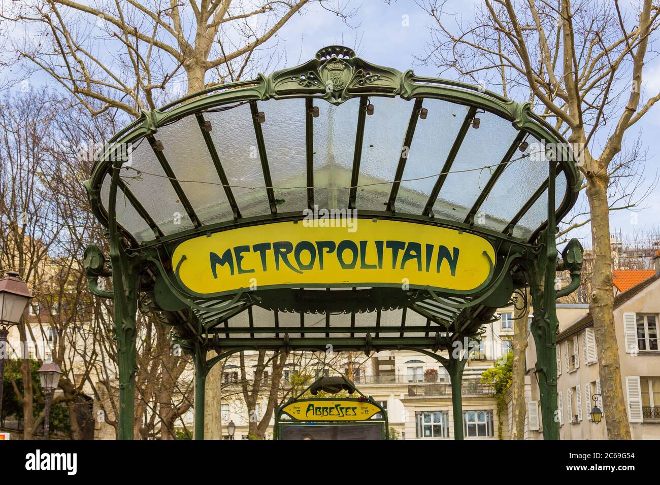 PARIS, FRANCE - 19TH MARCH 2014: The entrance to the Abbesses station for the Paris Metro Stock Photo