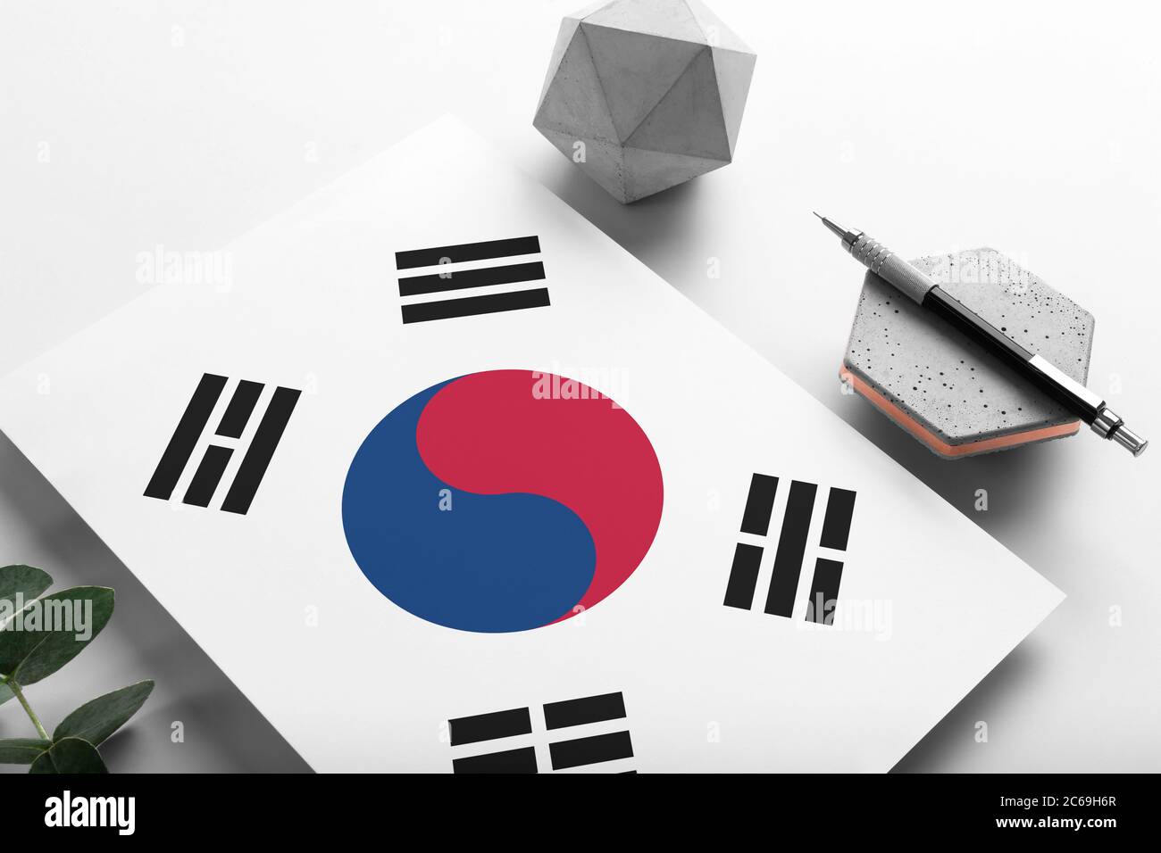 South Korea flag on minimalist paper background. National invitation