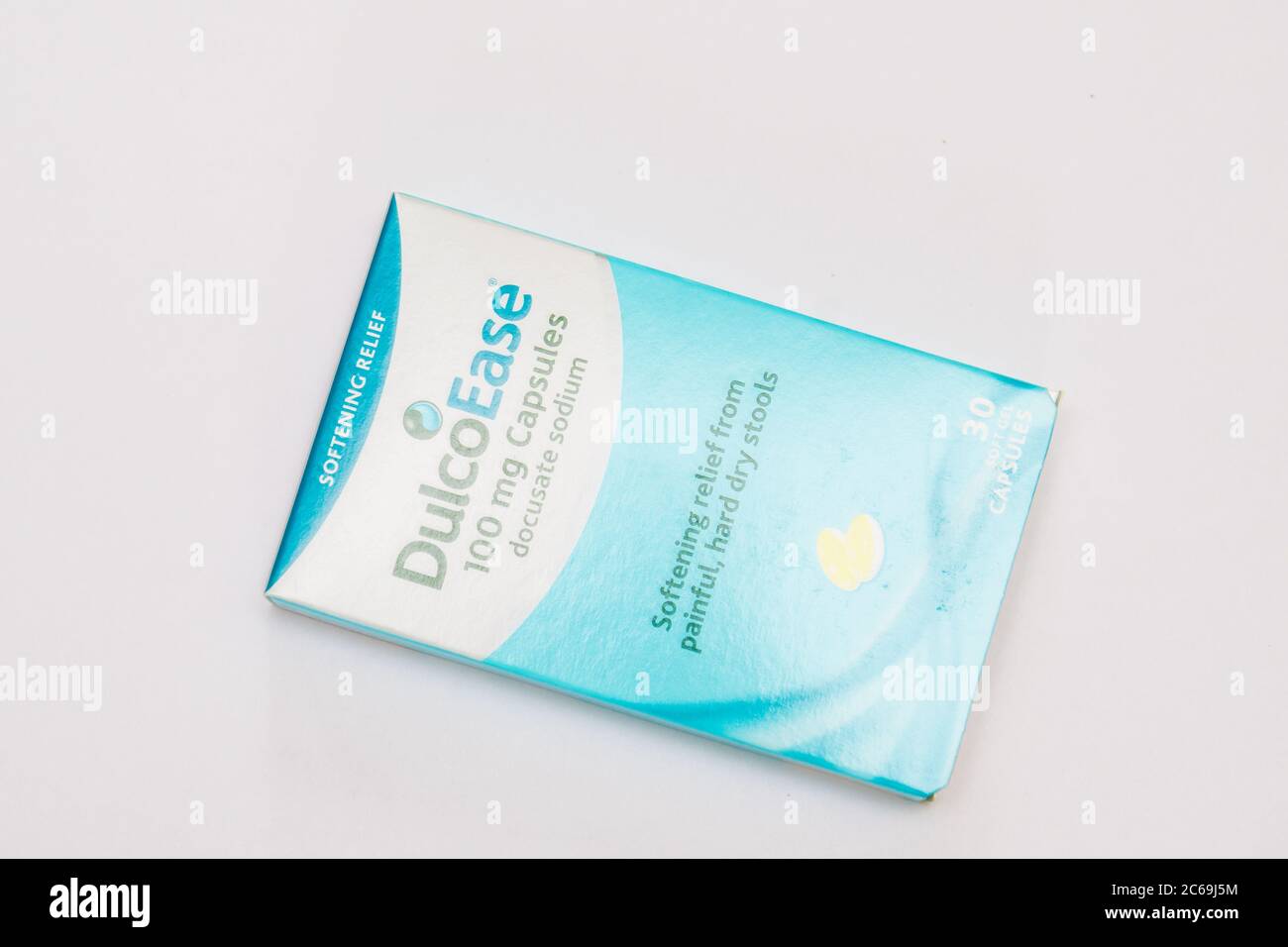 A package of DulcoEase medicine for heartburn, gas and bloating on an isolated background Stock Photo